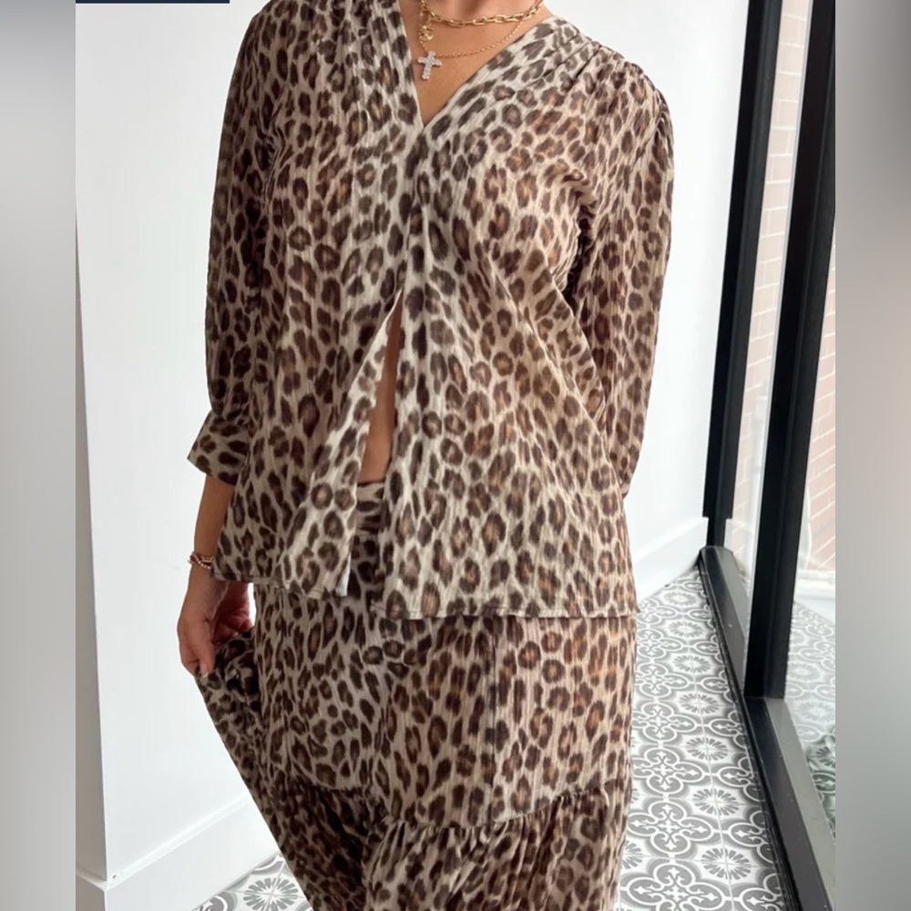 Smythe Leopard Print Wrap Blouse and maxi skirt